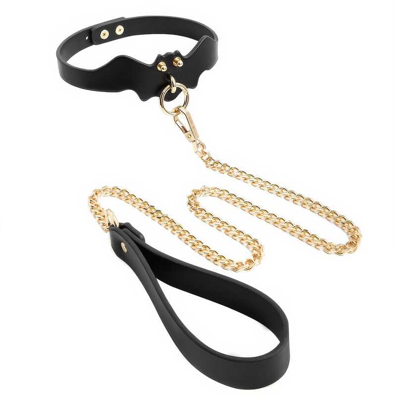 BDSM Halsband mit Gold Leine