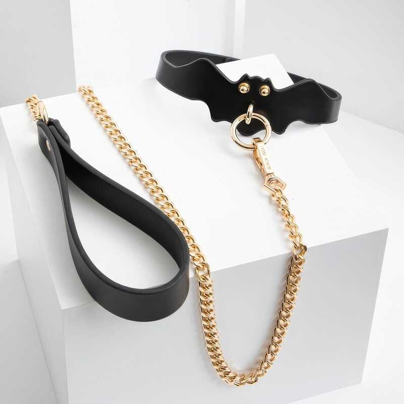 BDSM Halsband mit Gold Leine - Image 2