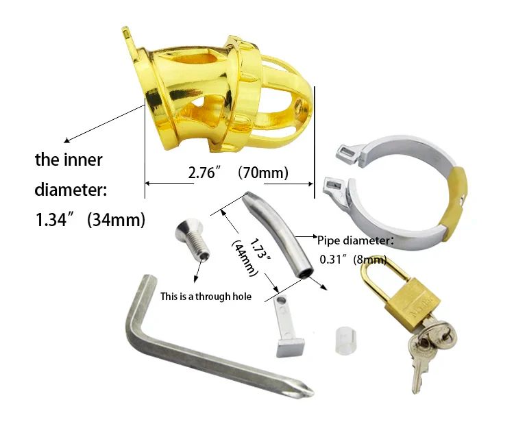 Keuschheitskäfig aus goldfarbenem Metall mit Harnröhrenstab A198 - Image 3