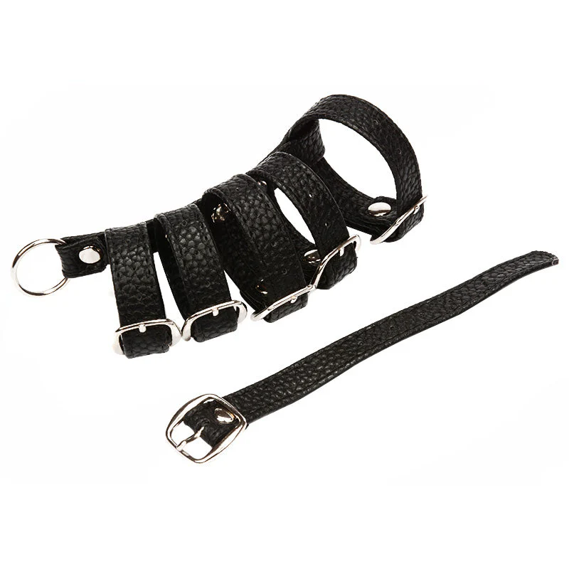 Schwarzer Kunstleder Harness Käfig für Penis und Hoden - Image 4