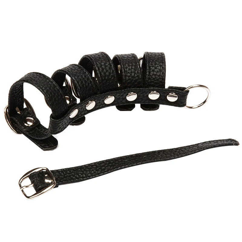 Schwarzer Kunstleder Harness Käfig für Penis und Hoden - Image 5