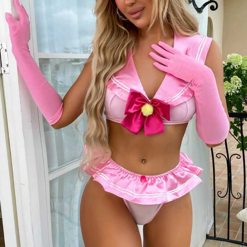 Sexy Rosa Schulmädchenkostüm - Image 3