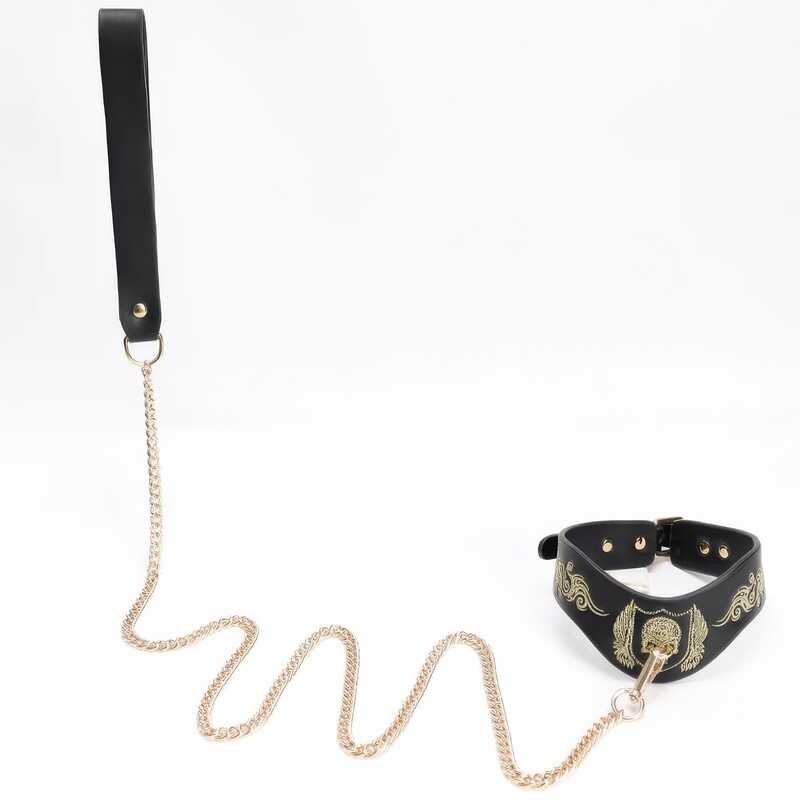 BDSM Halskette und Schnürsenkel aus vergoldetem Metall BDSM