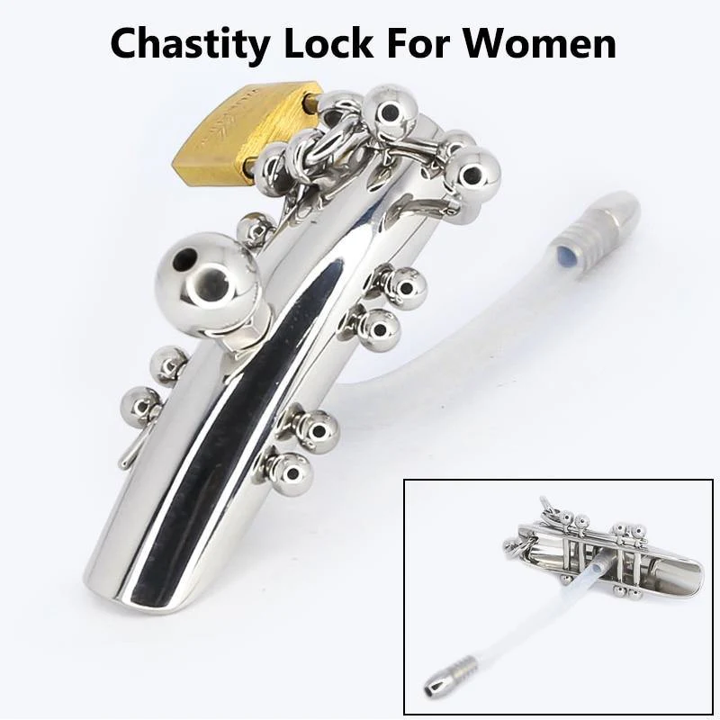 Weibliche Keuschheitsvorrichtung mit Harnröhrensonde und Schamlippen und Christina-Piercings - Image 2